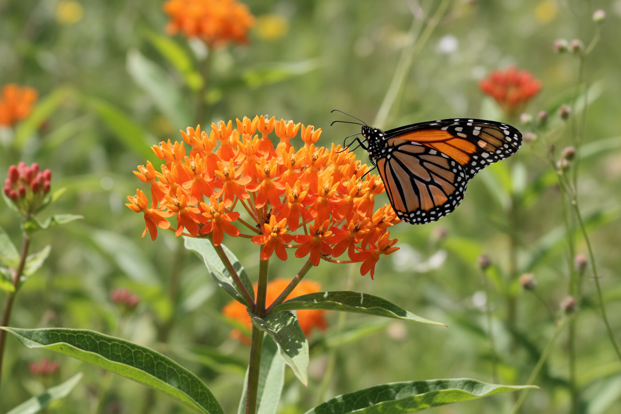 Native Milkweed Orange (Asclepias Tuberosa) with monarch butterfly