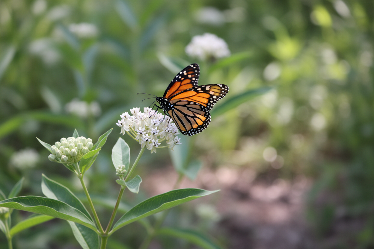 Native Milkweed White (Asclepias Perennis) with monarch butterfly