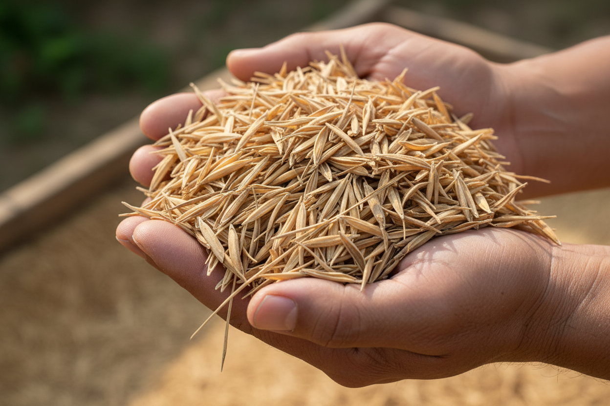 Rice hull flowing well tree farm