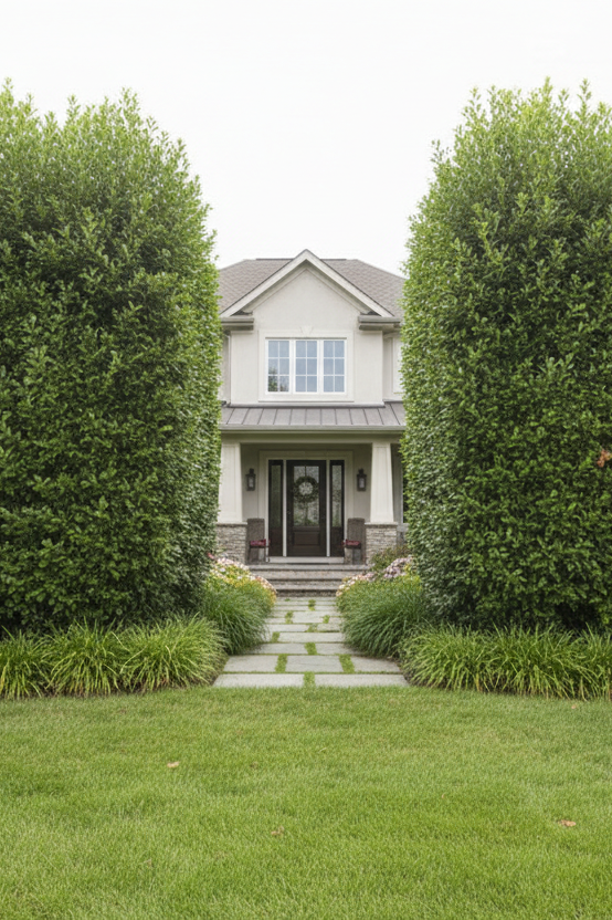 Wax Myrtle (Morella cerifera) as privacy hedge on each side of house