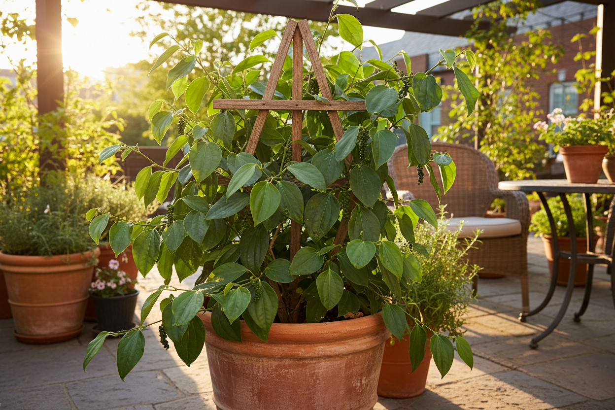 Black Pepper Vine (Piper Nigrum) as a patio plant