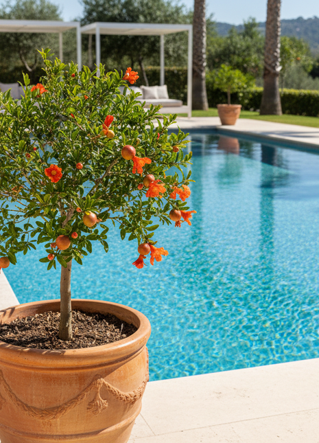 Dwarf Pomegranate (Punica Granatum Var. Nana) by pool