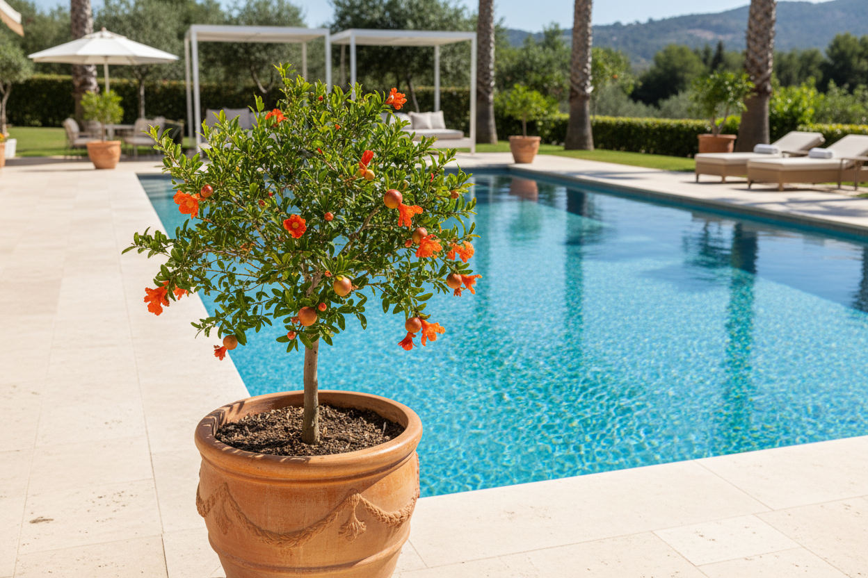 Dwarf Pomegranate (Punica Granatum Var. Nana) by pool