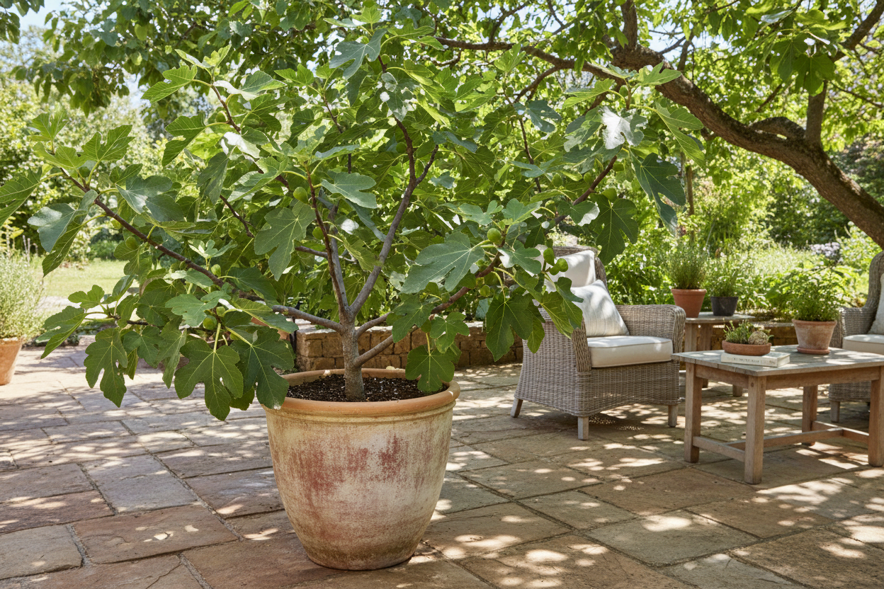 Fig Celeste (Ficus carica ‘Celeste’) as patio plant
