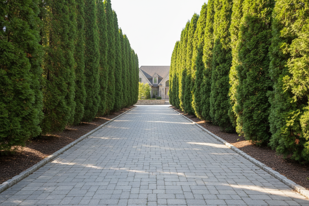 Juniper Brodie ( Juniperus virginiana Brodie) down driveway for privacy