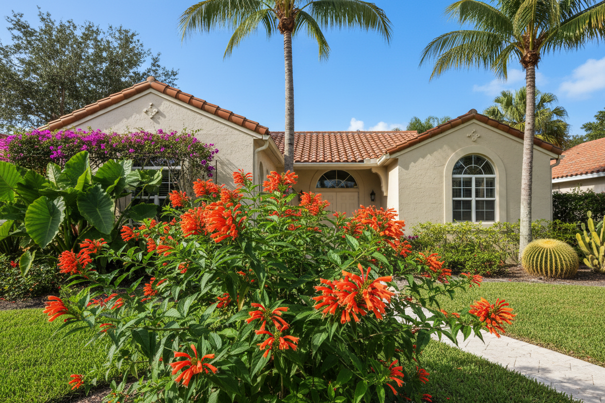 Native Firebush (Hamelia Patens) in front of florida home