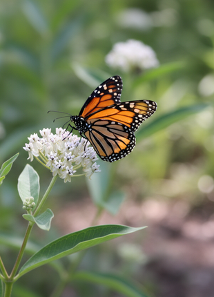 Native Milkweed White (Asclepias Perennis) with monarch butterfly