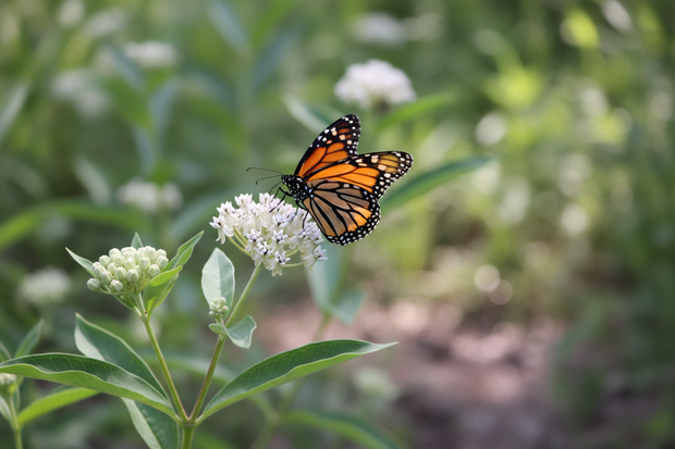 Native Milkweed White (Asclepias Perennis) with monarch butterfly