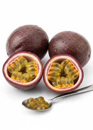 Passion Fruit "Bounty" (Passiflora edulis 'Bounty') eating fruit