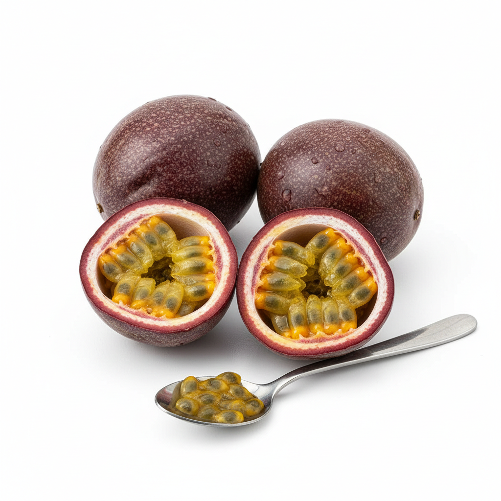 Passion Fruit "Bounty" (Passiflora edulis 'Bounty') eating fruit