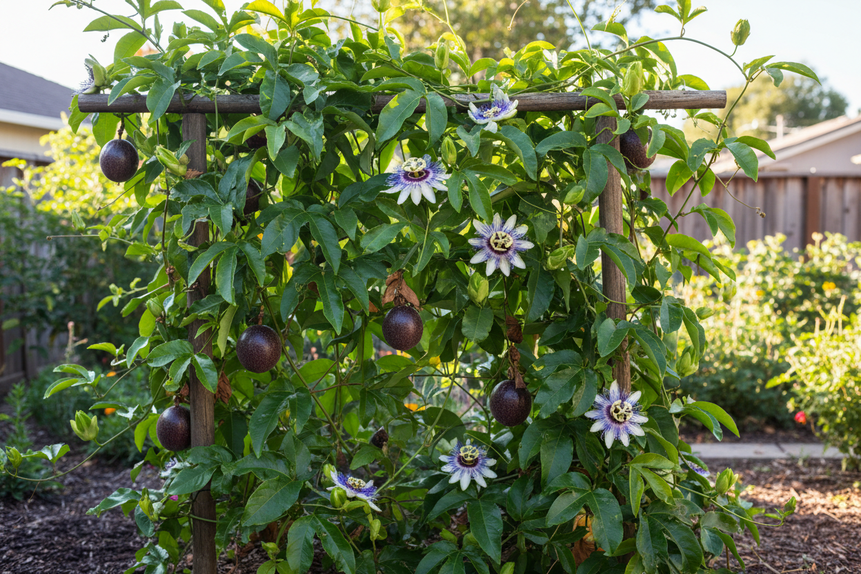 Passion Fruit "Bounty" (Passiflora edulis 'Bounty') in yard
