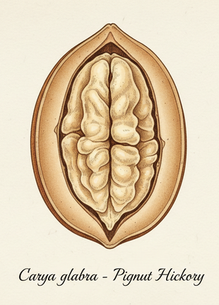 Pignut Hickory (Carya glabra) nut inside shell