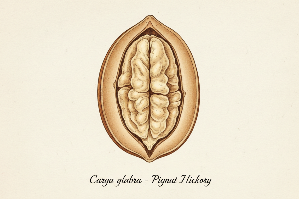 Pignut Hickory (Carya glabra) nut inside shell