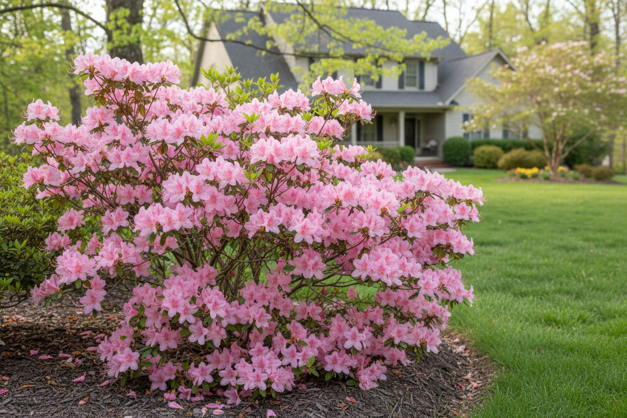 Pink Piedmont Azalea is Rhododendron canescens in front yard
