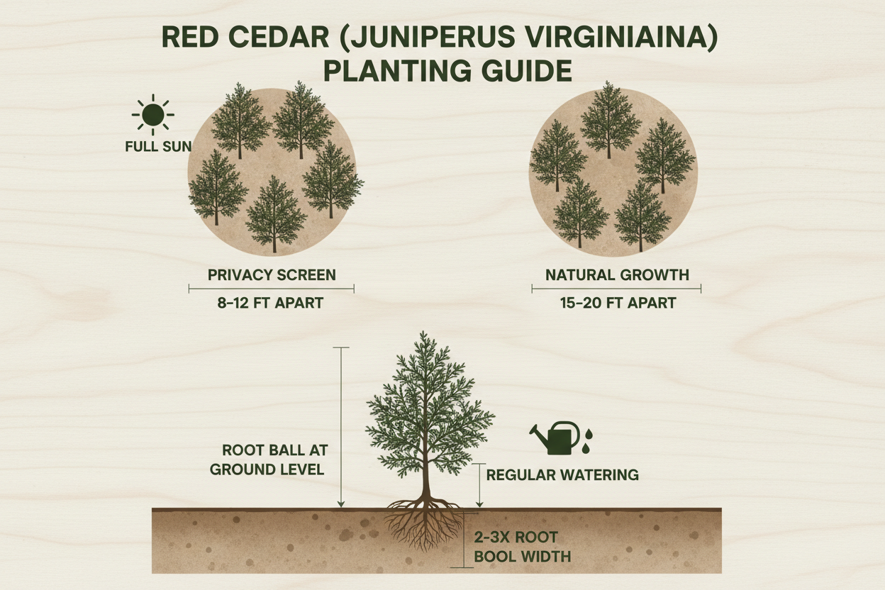 Red Cedar (Juniperus Virginiana) spacing and planting guide
