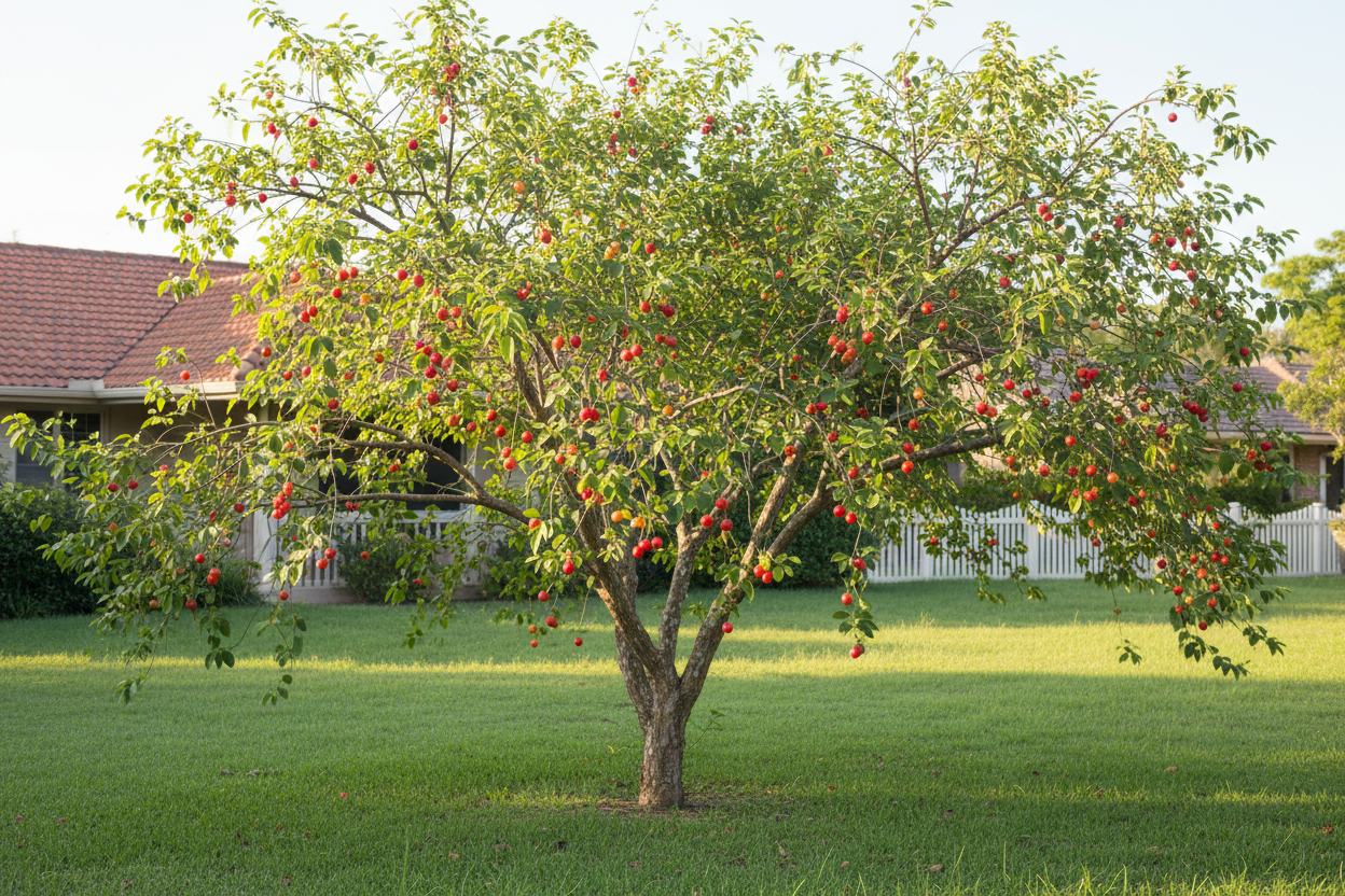 Red Jamaican Cherry (Muntingia Calabura) in yard