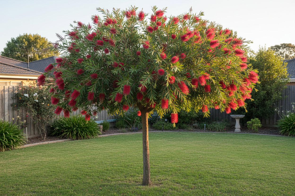 Standard Bottlebrush (Calistemon viminalis) in backyard