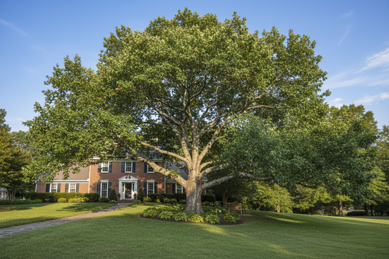 Swamp Chestnut Oak (Quercus Michauxii) tree in front yard