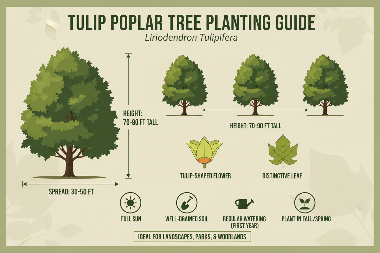 Tulip Poplar Tree (Liriodendron Tulipifera) planting guide spacing and height