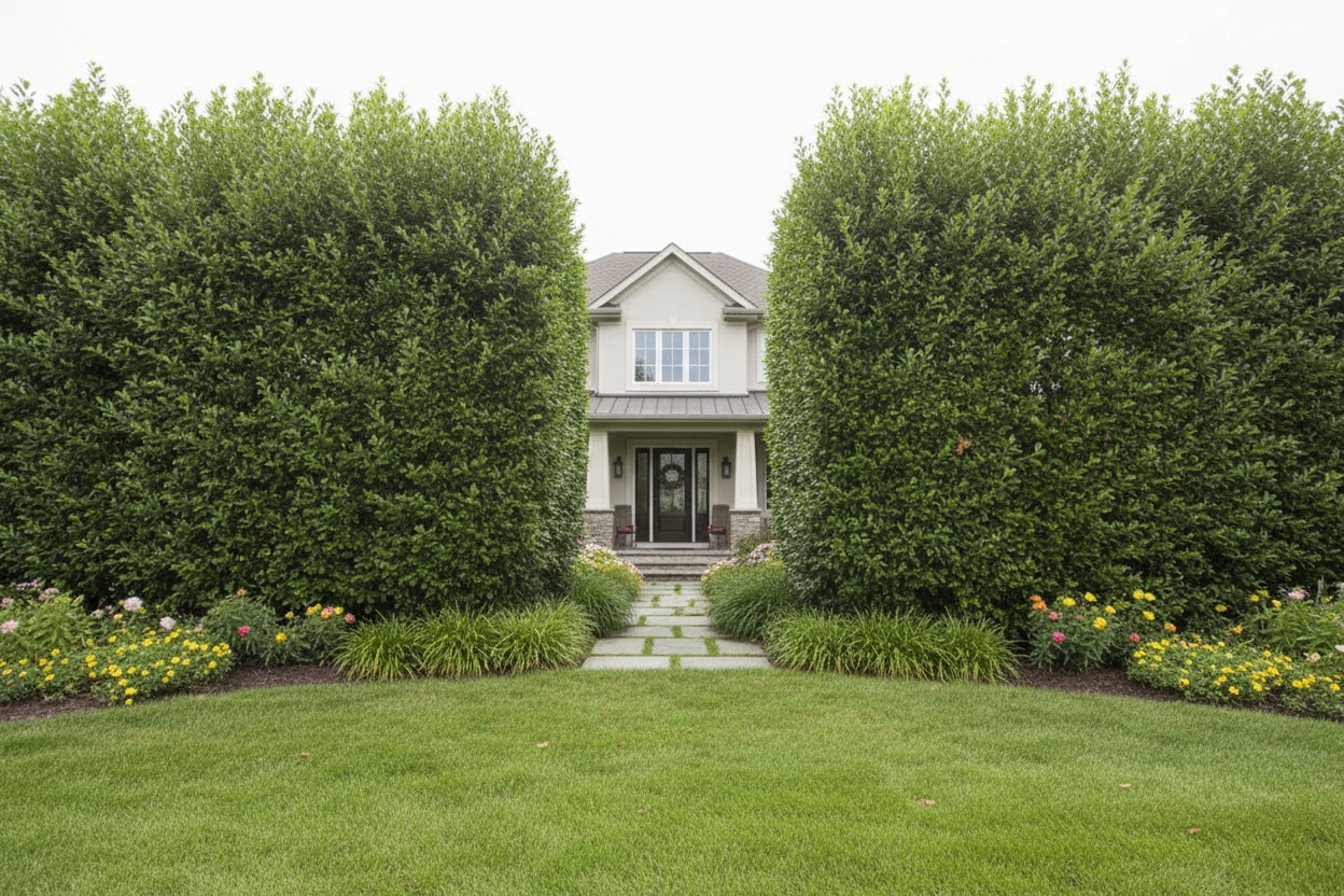Wax Myrtle (Morella cerifera) as privacy hedge on each side of house
