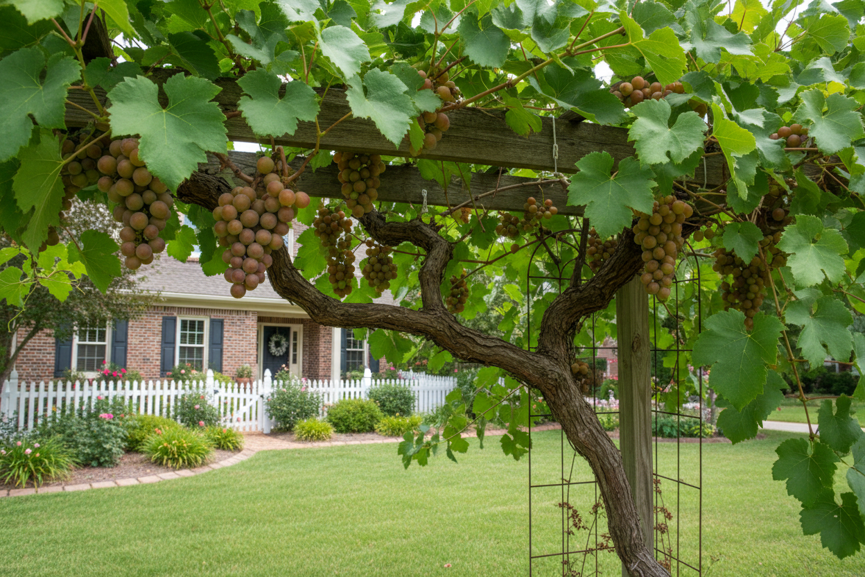'Welder' Muscadine Grape (Vitis rotundifolia) in front yard