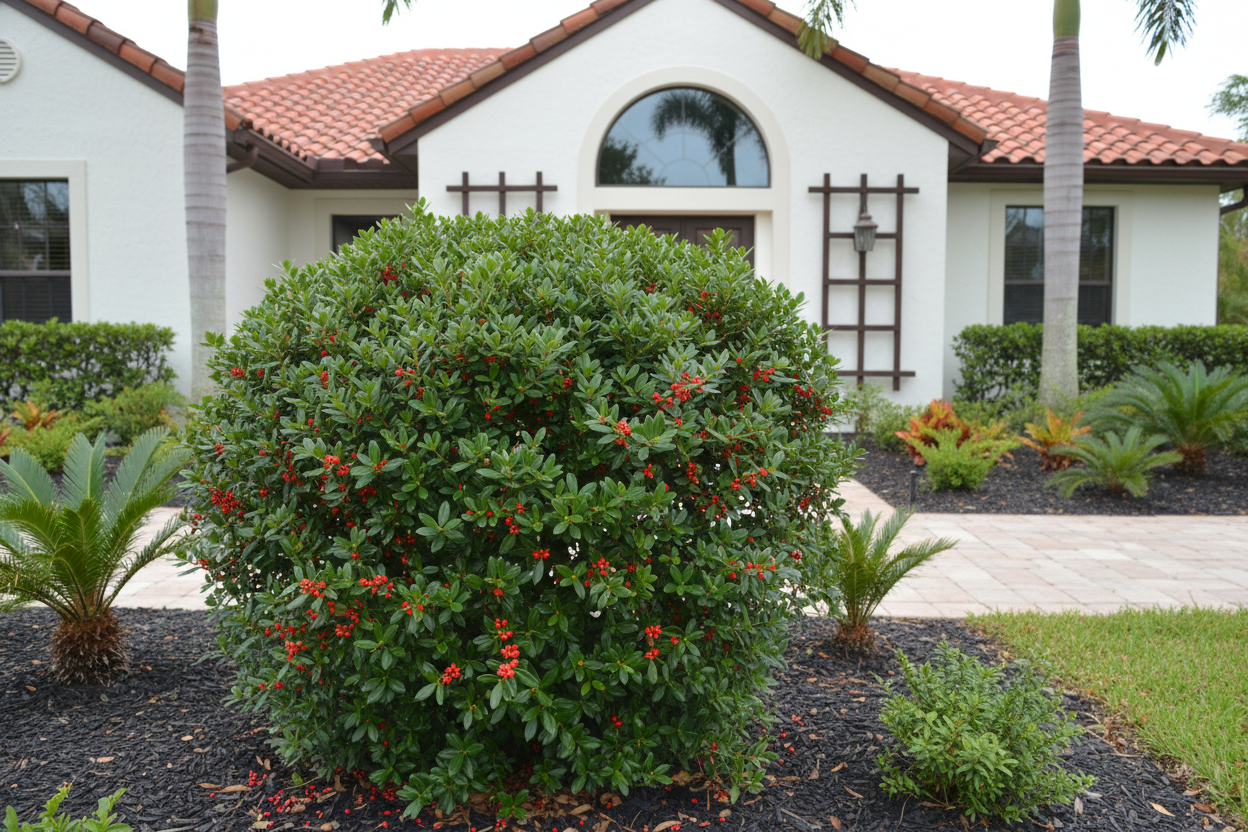 Yaupon Holly Florida (Ilex vomitoria) in front of house