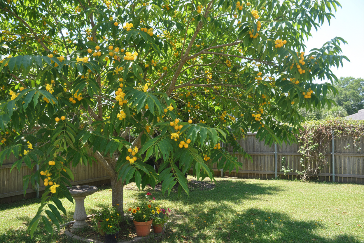Yellow Jamaican Cherry (Muntigia Calabura) in yard